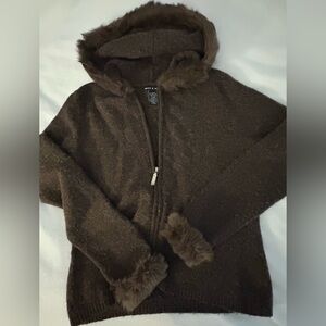 fur trim y2k hoodie brown